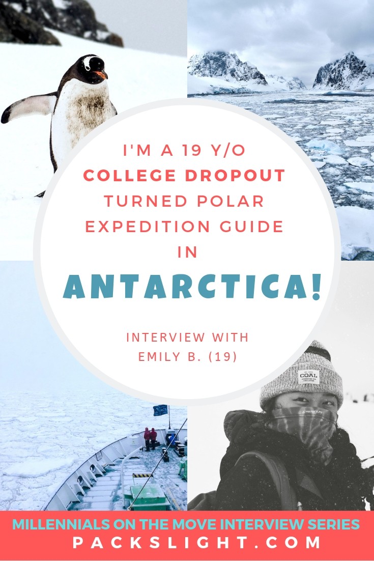 At only 19 years old, Emily has dropped out of college.... to pursue her dream! Now she's out of the classroom and into the field as a polar expedition guide in ANTARCTICA! #Antarctica #Youngtravel #millennials #howtoseeantarctica #travel