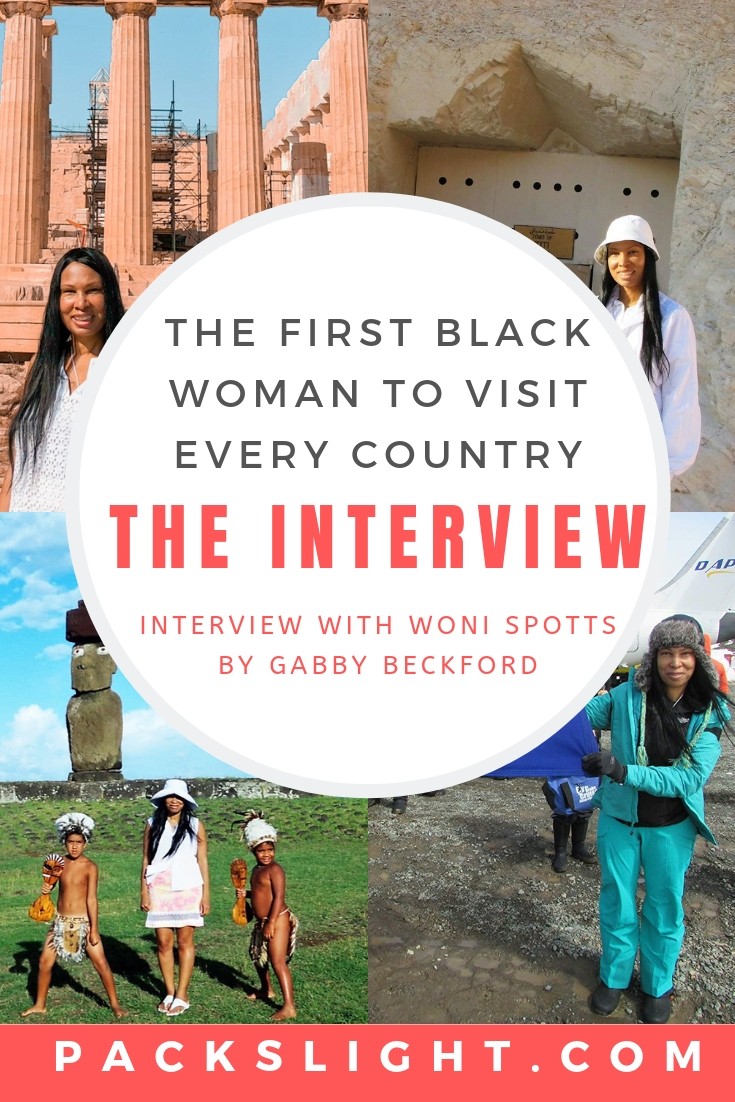 The full transcribed 30-min interview with Woni Spotts, the first black women to visit every country in the world. Read about her story, safety tips, and some surprising fun facts about her! #blacktravel #solofemaletravel #adventuretravel #travel #blackwomen