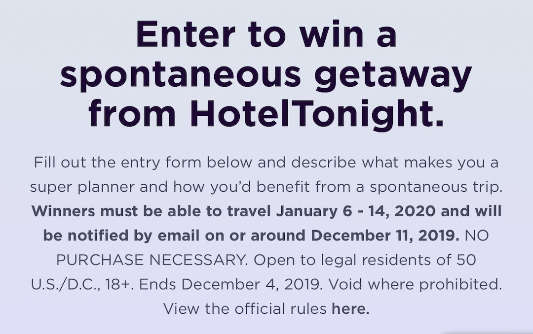 Hotel Tonight Spontaneity Contest Travel Competition