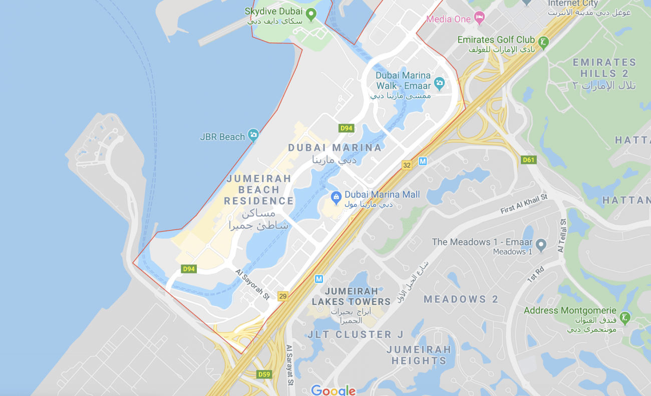 Map of Dubai JBR JLT and MARINA