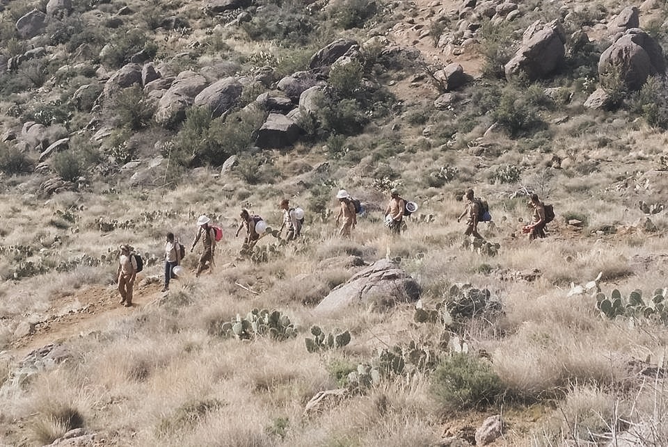 Corps members and Kelsey hiking in Yarnell, Arizona